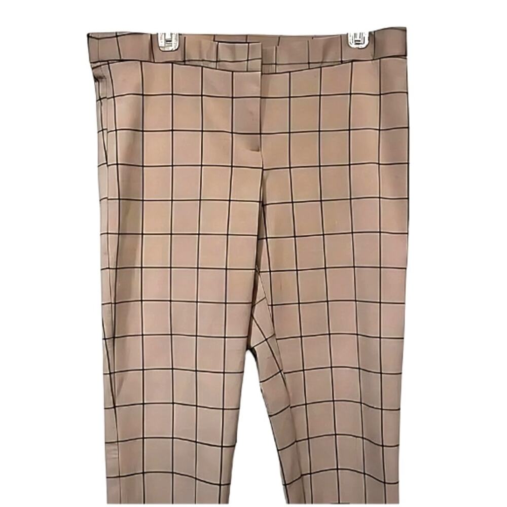 Amanda + Chelsea Crop Pants Windowpane Print Ankle-Length Cut Brown W US 14 NWOT - Picture 3 of 9